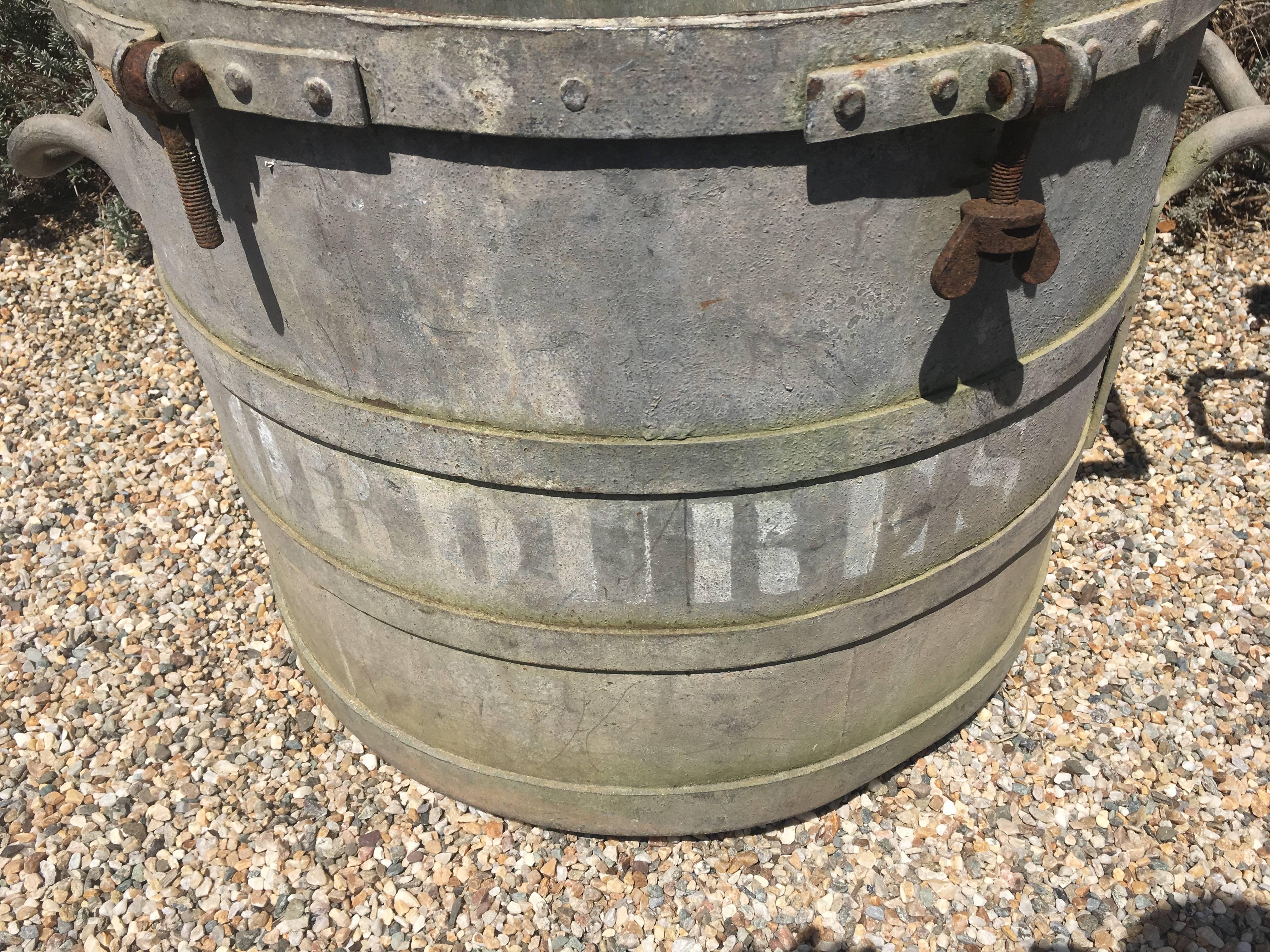 20th Century Near Pair of Large French Industrial Galvanized Zinc Tub Planters