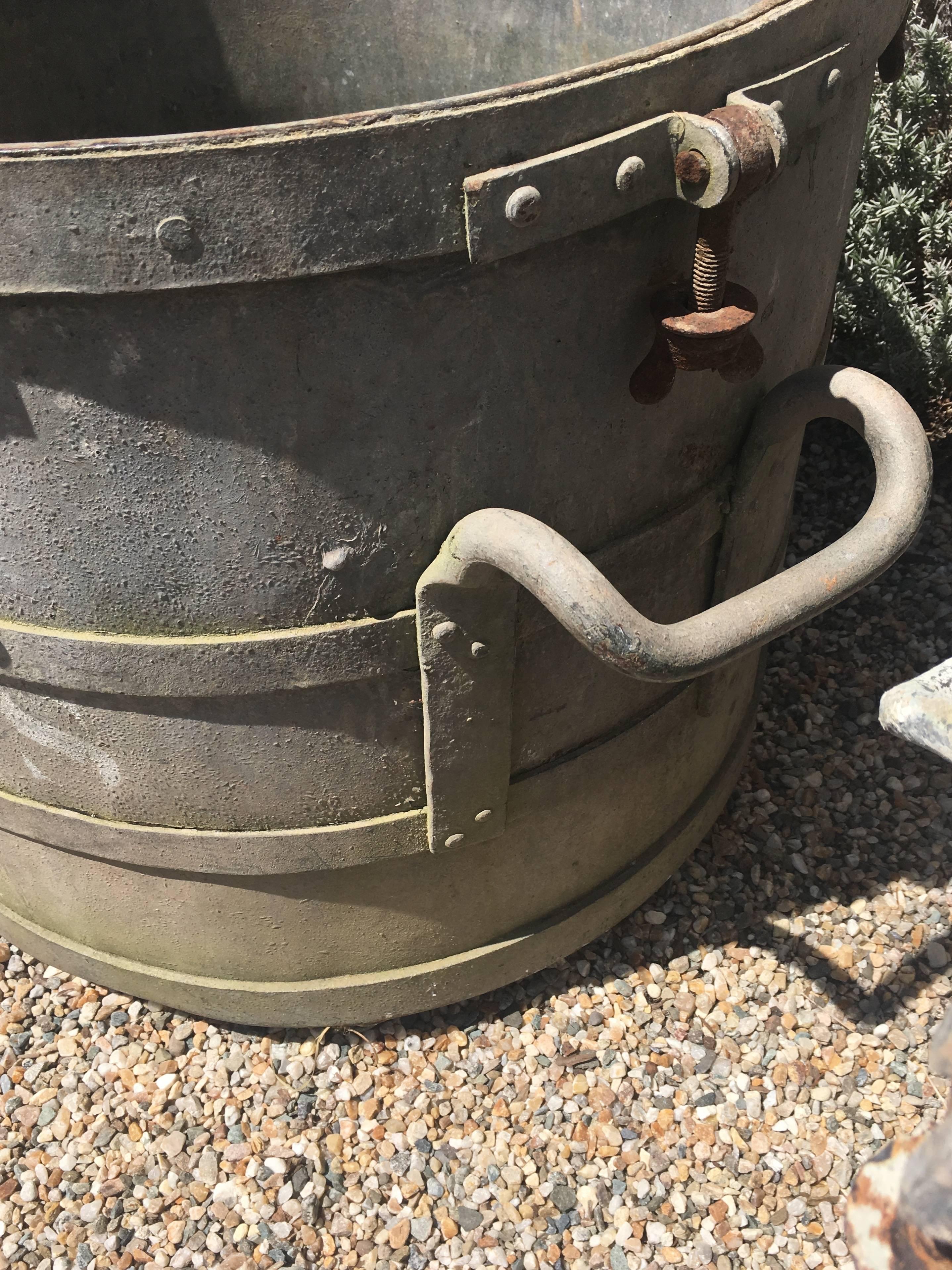 Near Pair of Large French Industrial Galvanized Zinc Tub Planters 3