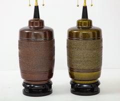 Pair of Large Paul Hanson Ceramic Lamps