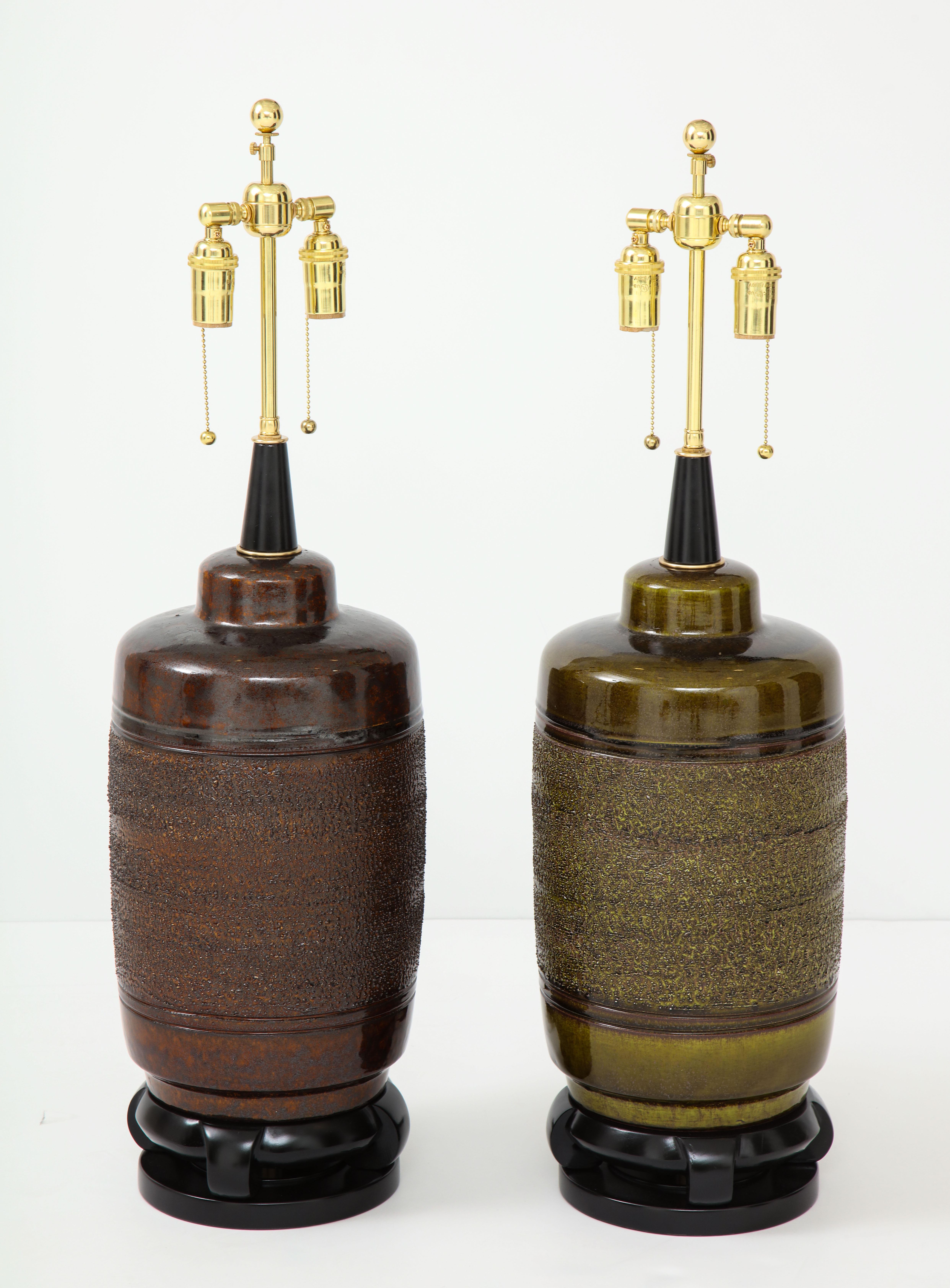 Mid-Century Modern Pair of Large Paul Hanson Ceramic Lamps