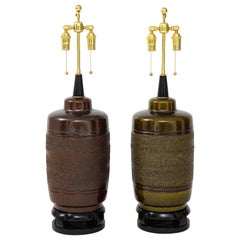 Pair of Large Paul Hanson Ceramic Lamps