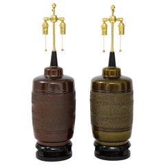 Retro Pair of Large Paul Hanson Ceramic Lamps