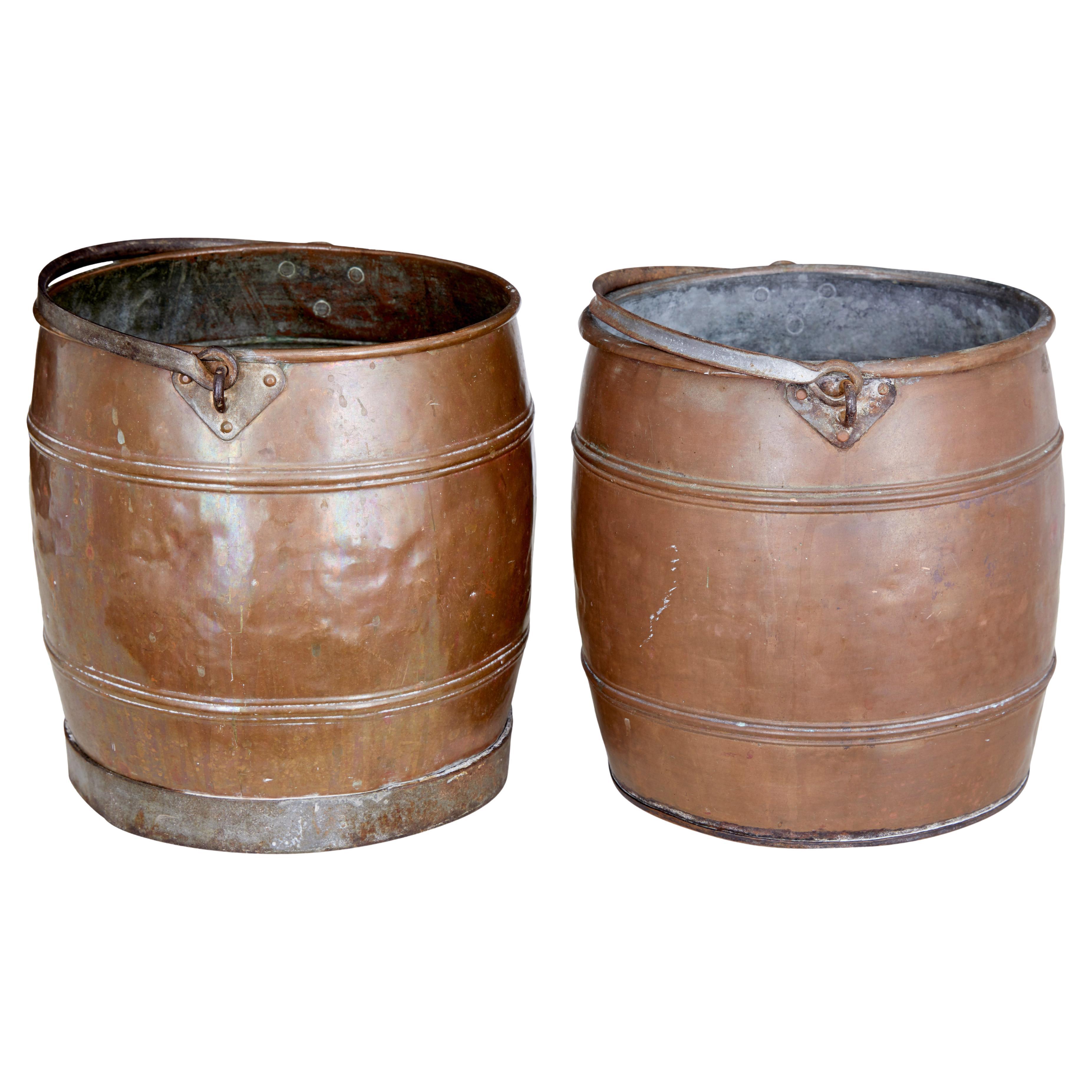 Near pair of late 19th century copper buckets