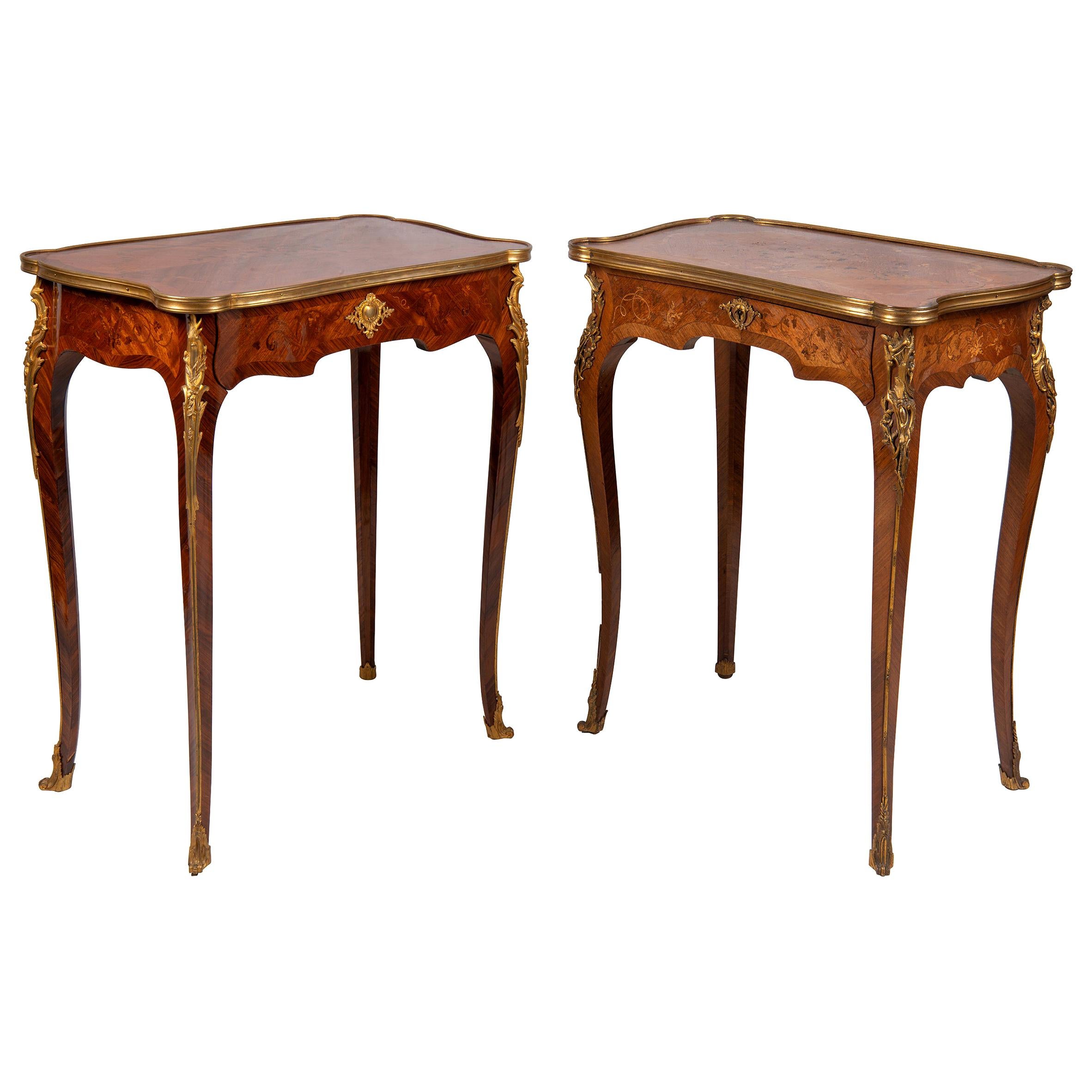 Near Pair of Linke Influenced Louis XVI Style Side Tables, Late 19th Century