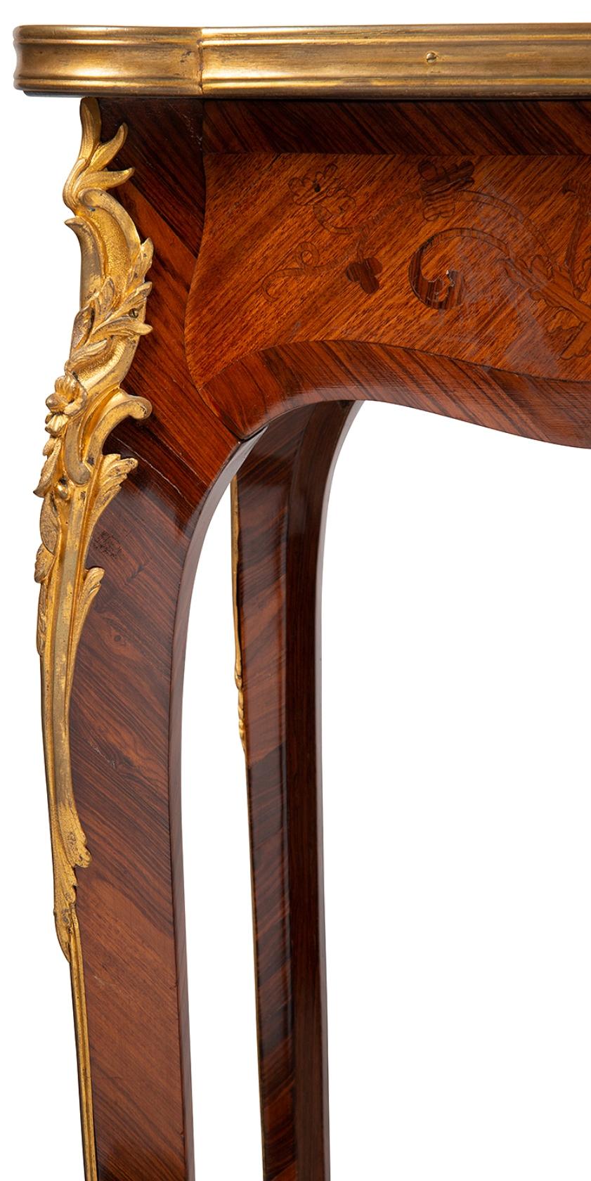 Tulipwood Near Pair of Linke Influenced Louis XVI Style Side Tables, Late 19th Century