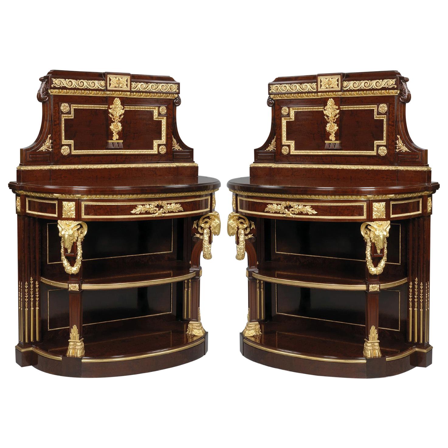 Near Pair of Mahogany Consoles Dessertes by Maison Grohé, French, circa 1860 For Sale