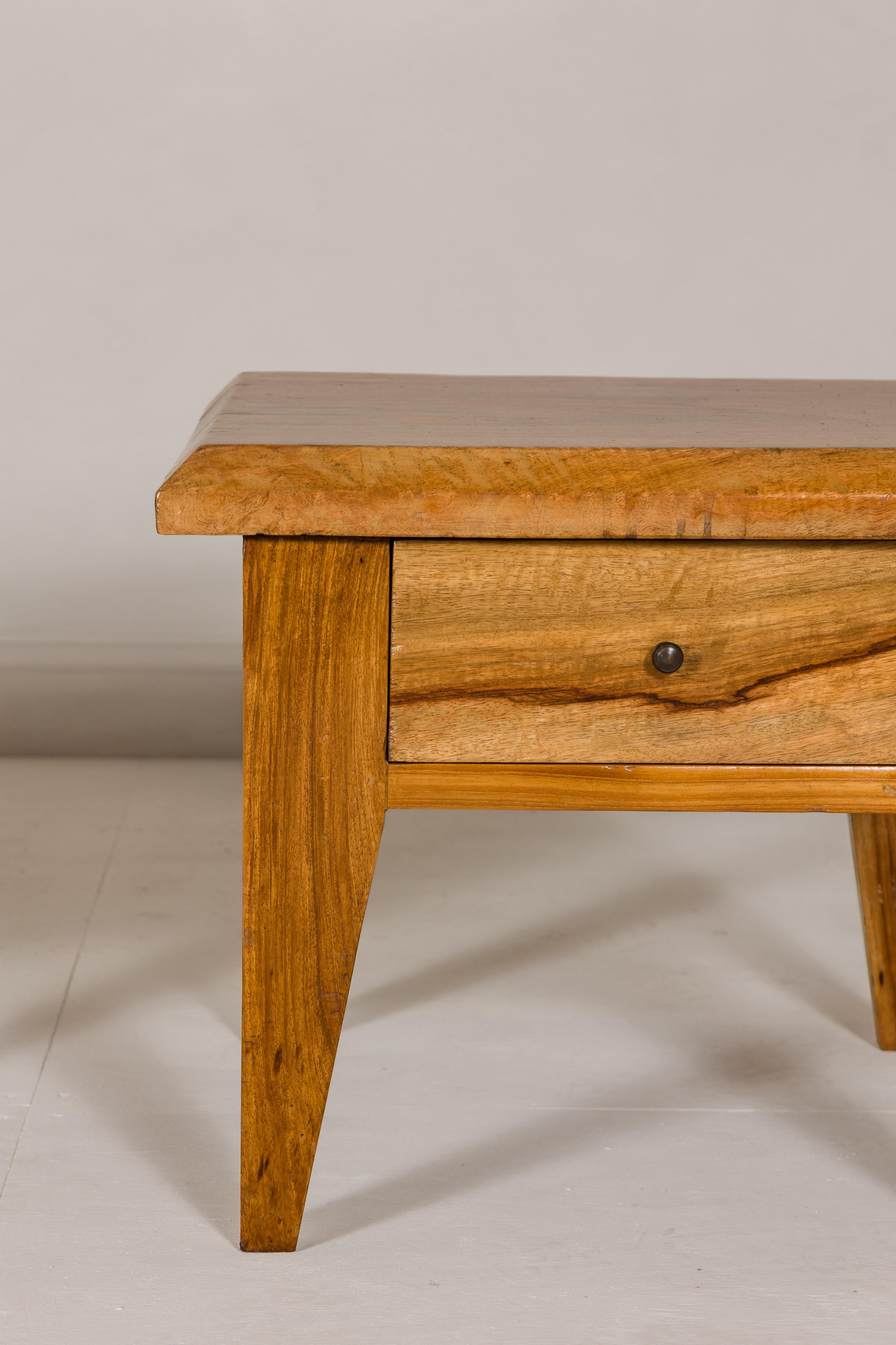 Near Pair of Mango Wood Midcentury Low Side Tables with Single Drawers For Sale 4