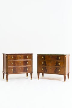 Near Pair of Marble Top Chests of Drawers