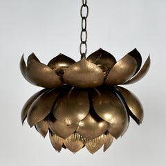 Near Pair of Mid Century Brass Lotus Pendants, Priced Individually