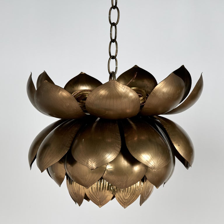 Two Mid 20th Century Brass Lotus Form Chandeliers Priced Individually Two Mid 20th Century Brass Lotus Form Chandeliers Priced Individually