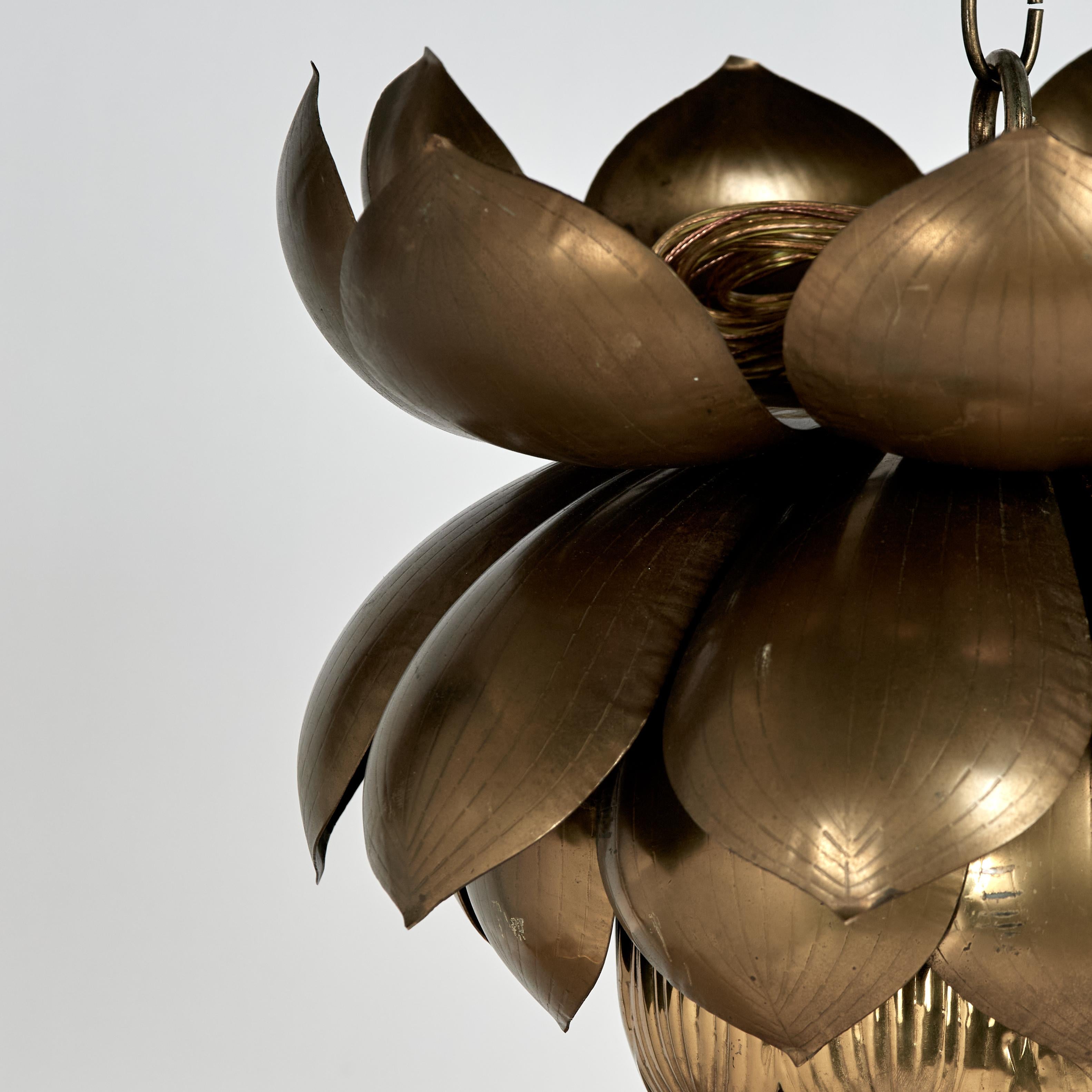 Mid-Century Modern Near Pair of Mid Century Brass Lotus Pendants, Priced Individually For Sale