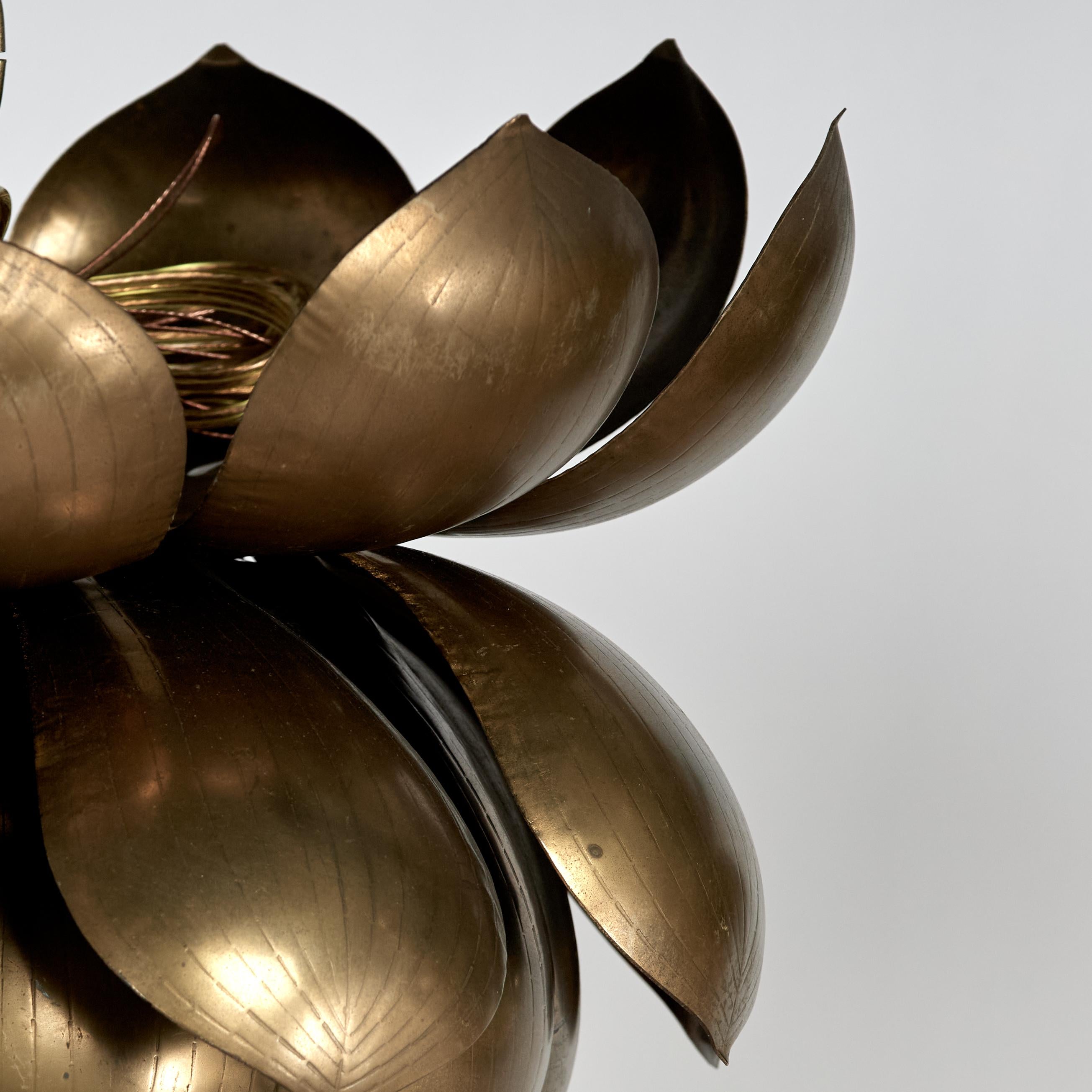 American Near Pair of Mid Century Brass Lotus Pendants, Priced Individually For Sale