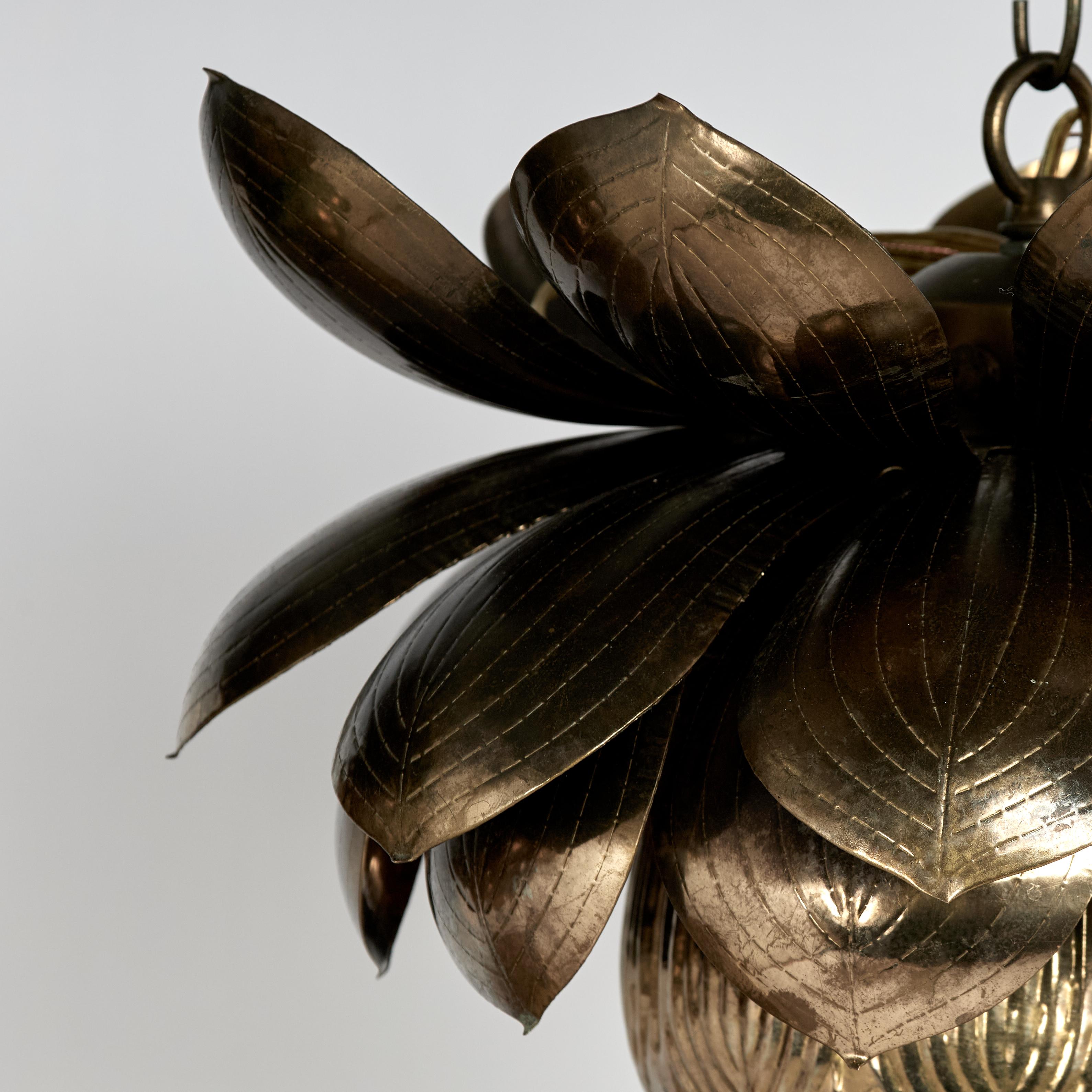 20th Century Near Pair of Mid Century Brass Lotus Pendants, Priced Individually For Sale