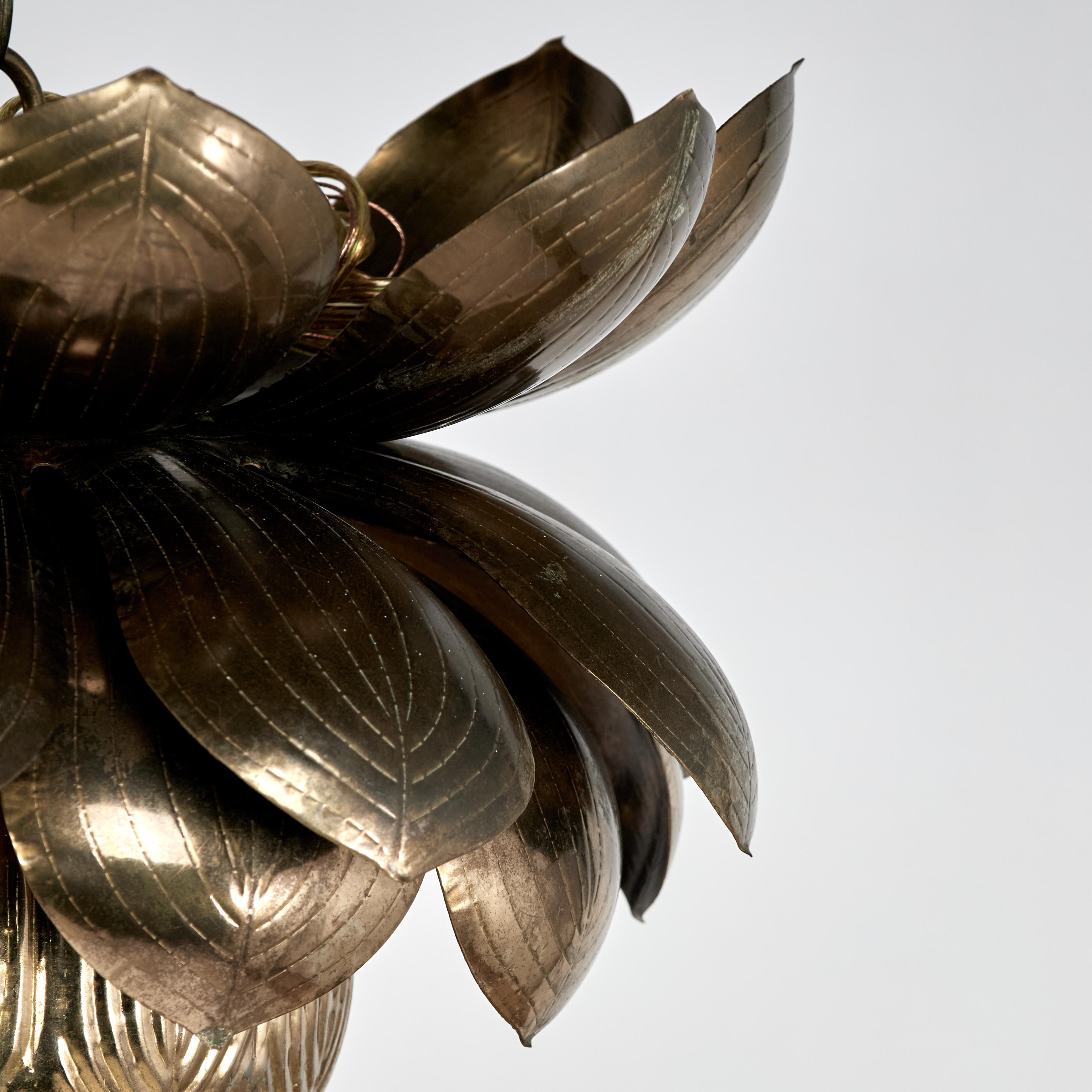Near Pair of Mid Century Brass Lotus Pendants, Priced Individually For Sale 1
