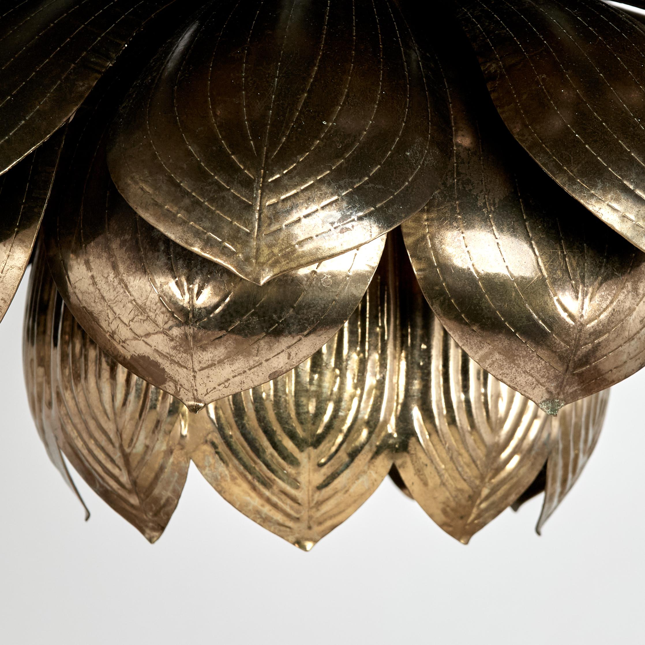 Near Pair of Mid Century Brass Lotus Pendants, Priced Individually For Sale 2
