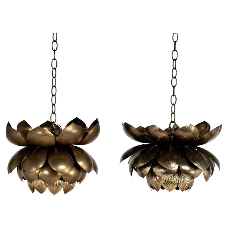 Two Mid 20th Century Brass Lotus Form Chandeliers Priced Individually Two Mid 20th Century Brass Lotus Form Chandeliers Priced Individually