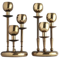 Near Pair of Mid-Century Modern Brass Lamps with Pierced Spherical Shades, 1960s