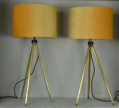 Near Pair of Midcentury Brass Telescopic Tripod Table Lamps