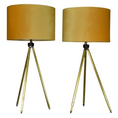 Near Pair of Midcentury Brass Telescopic Tripod Table Lamps