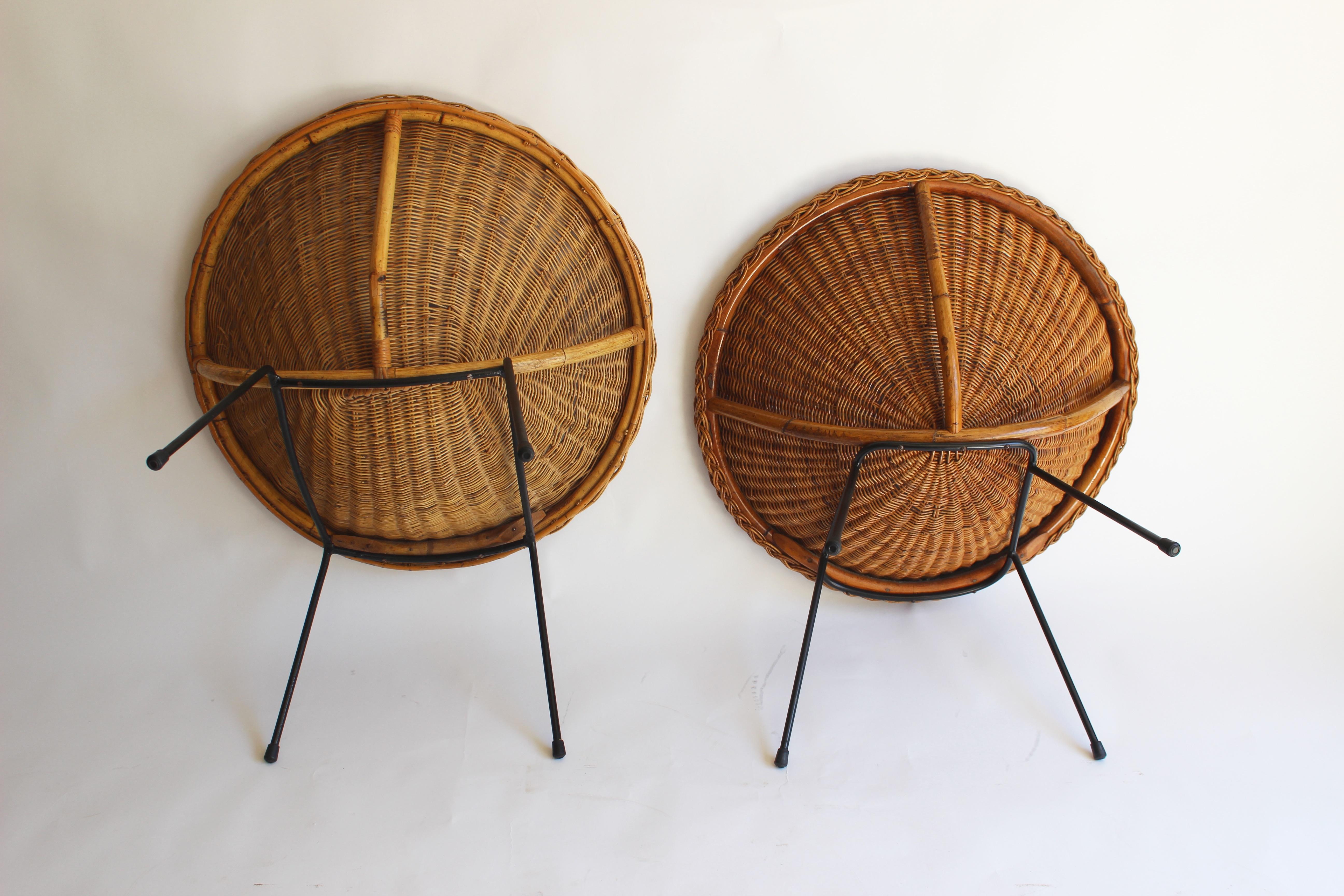 Near Pair of Rattan Lounge Chairs in the Style of Franco Albini 8