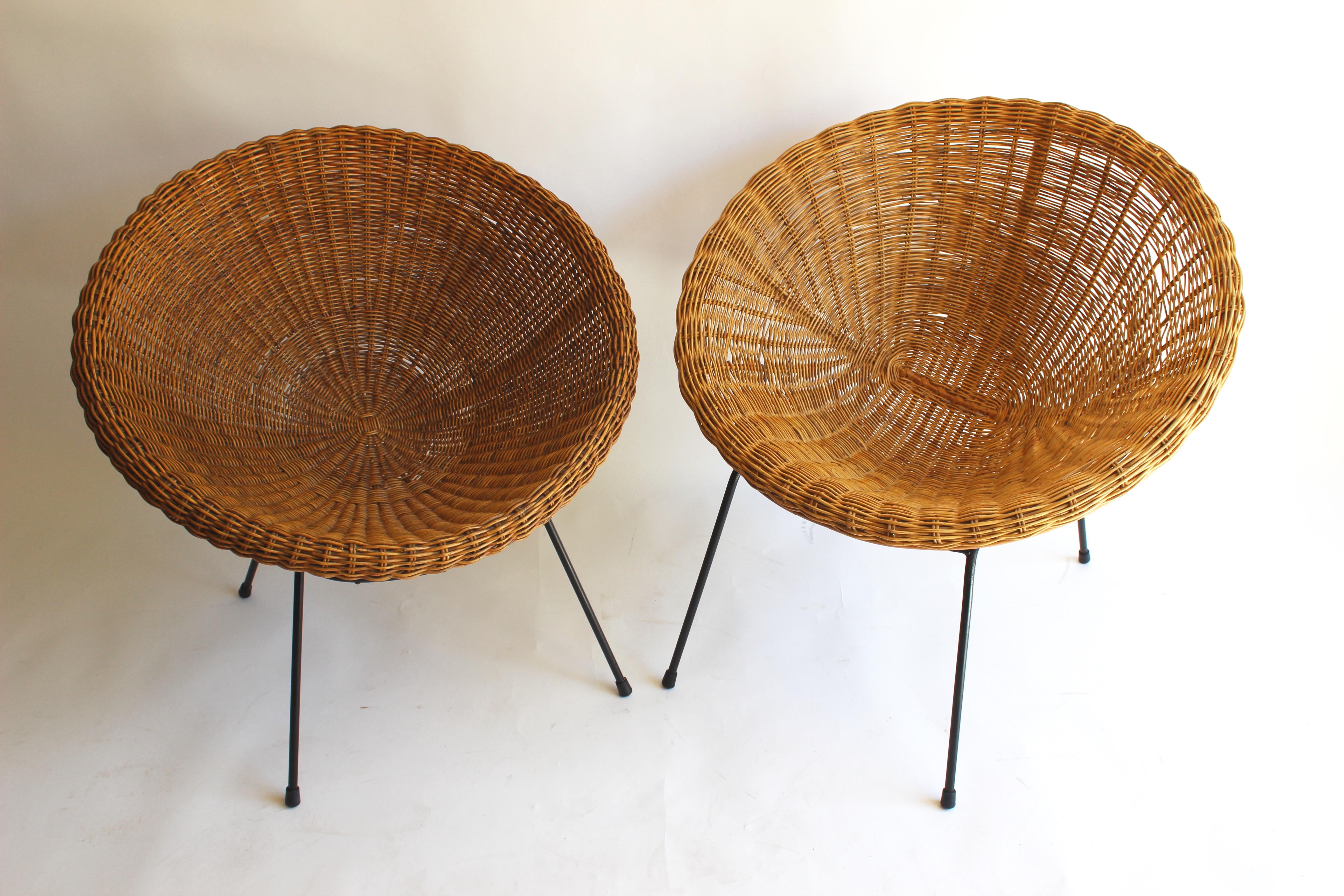 Near Pair of Rattan Lounge Chairs in the Style of Franco Albini 2