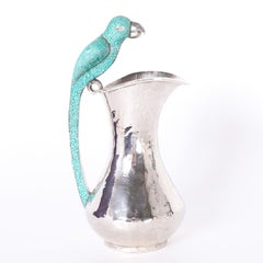Near Pair of  Silver Plate Parrot Pitchers by Los Castillo, Priced Individually