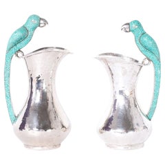 Vintage Near Pair of  Silver Plate Parrot Pitchers by Los Castillo, Priced Individually