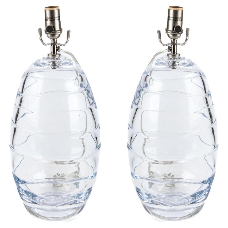 Near Pair Of Simon Pearce Crystal Hand Blown Table Lamps For Sale
