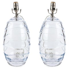 Near Pair Of Simon Pearce Crystal Hand Blown Table Lamps