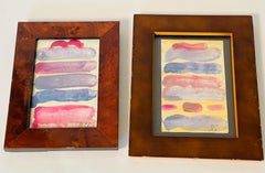 Near Pair of Small Abstract Acrylic Paintings Framed