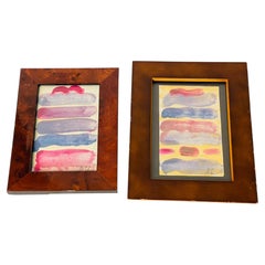 Near Pair of Small Abstract Acrylic Paintings Framed