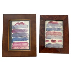 Near Pair of Small Abstract Acrylics Framed