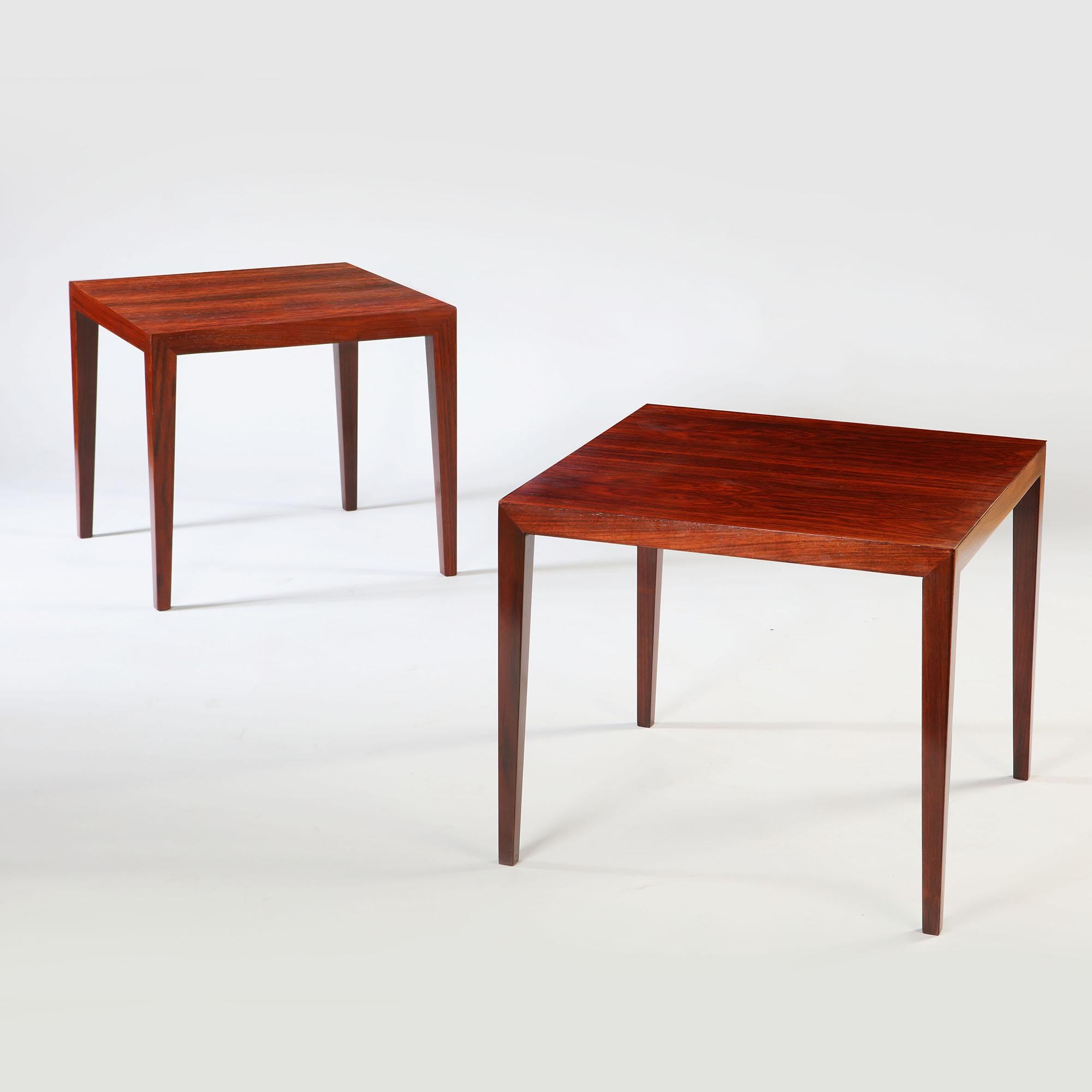 Mid-Century Modern Near Pair of Square Occasional Tables Attributed to Severin Hansen For Sale