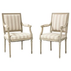Near Pair of Swedish Late Gustavian Style Painted Open Armchairs, Circa 1870s