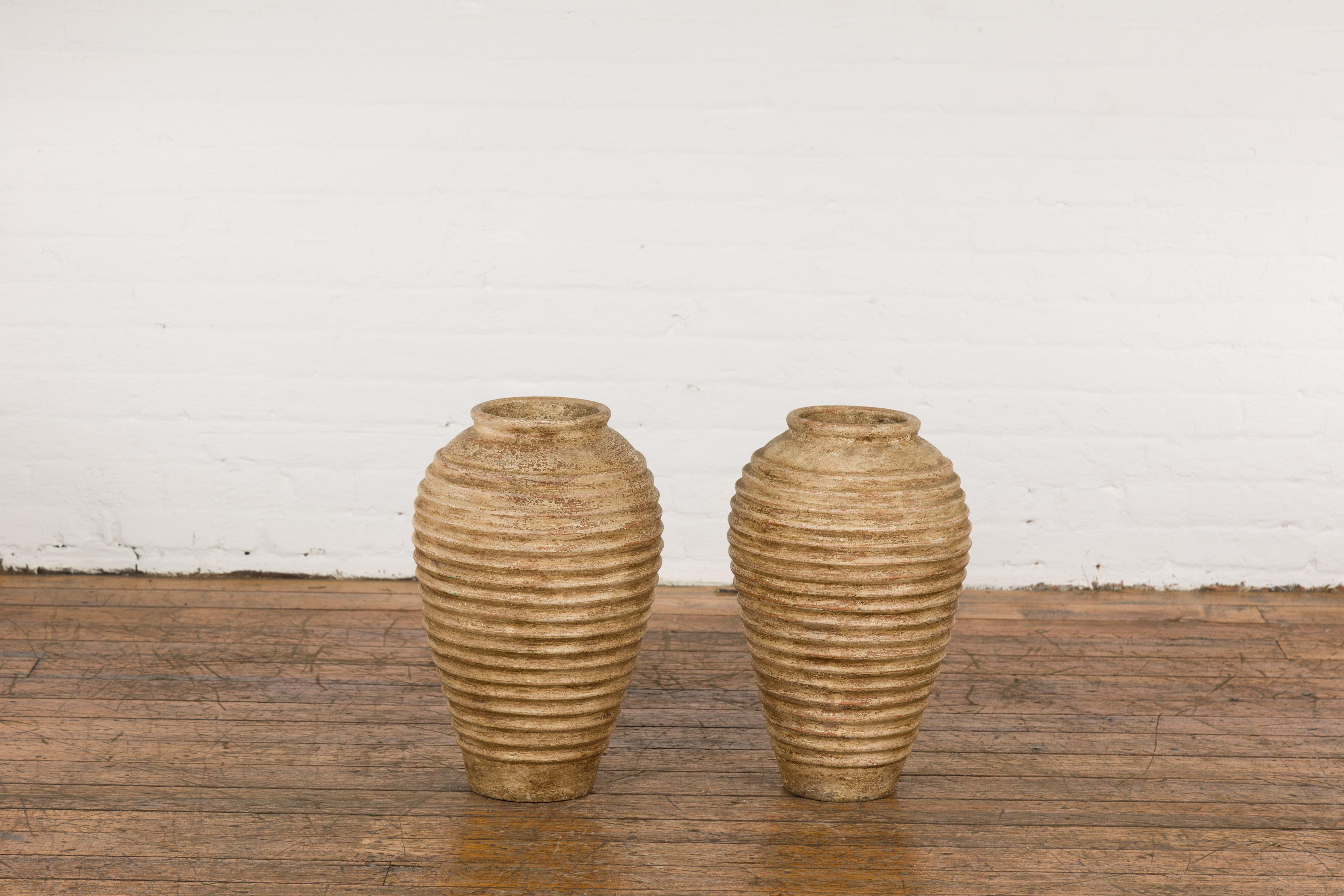 Near Pair of Vintage Jars with Textured Surface For Sale 9