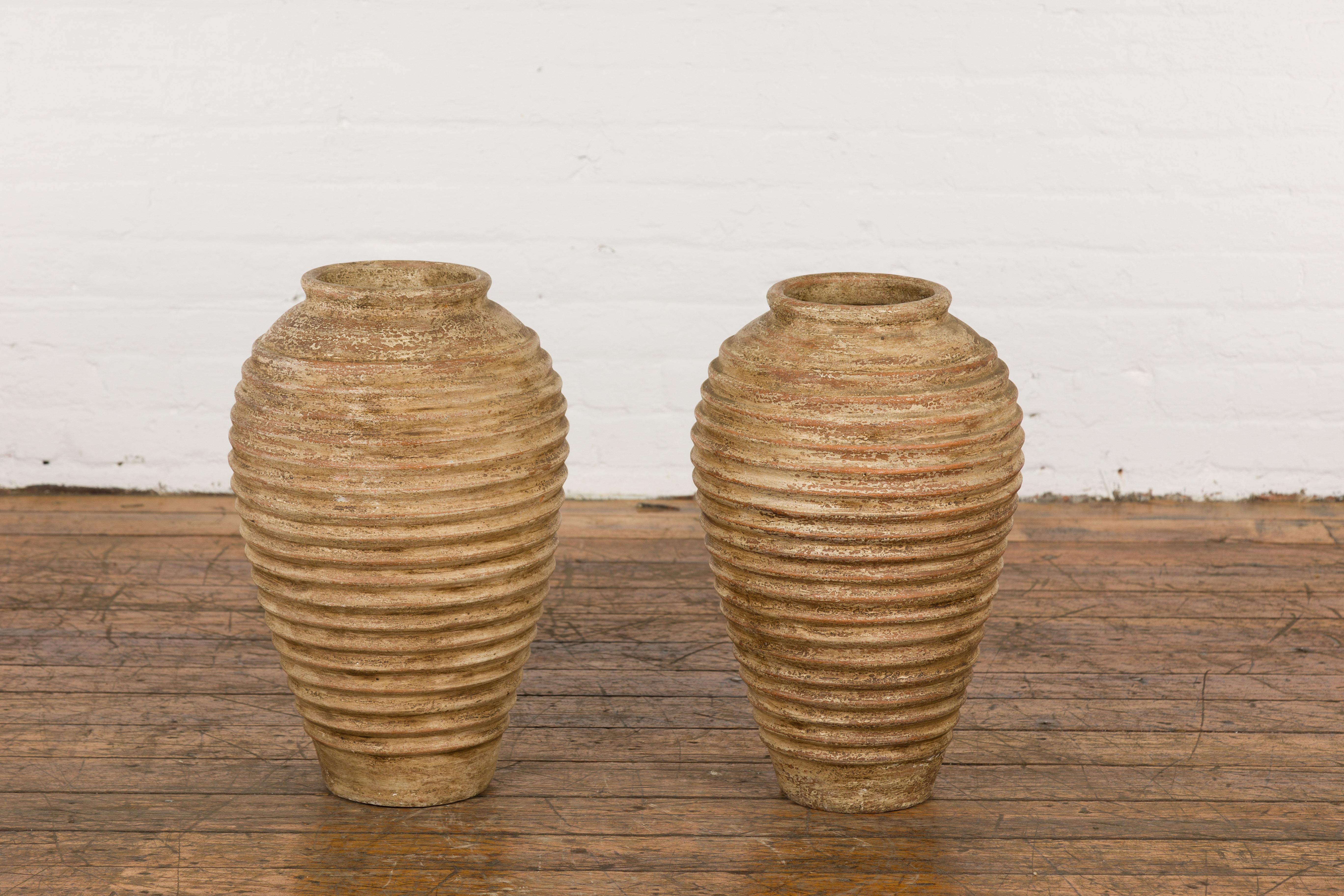 Near Pair of Vintage Jars with Textured Surface For Sale 11