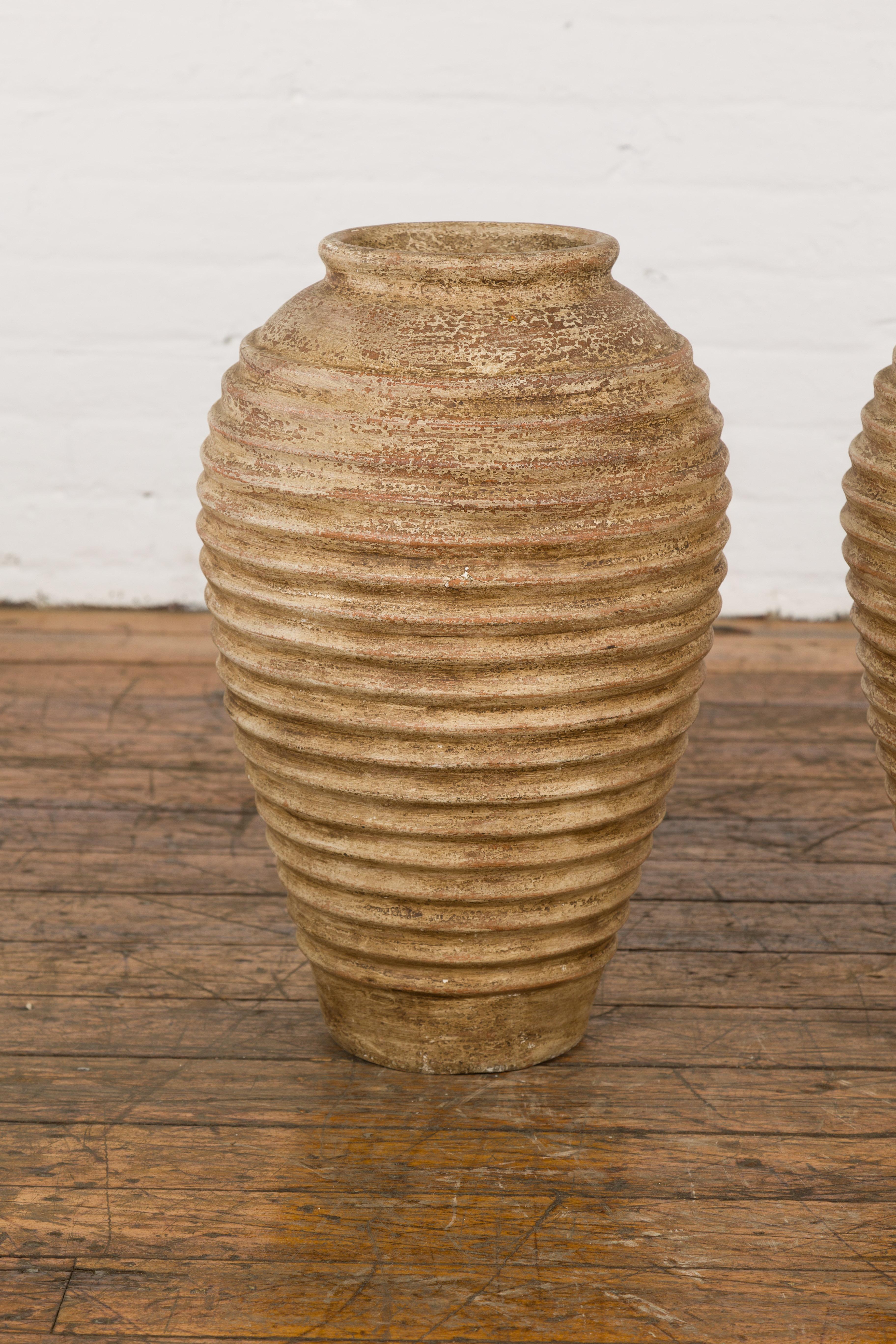 20th Century Near Pair of Vintage Jars with Textured Surface For Sale