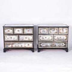Near Pair of Venetian Églomisé Mirrored Chests with Reverse Paintings