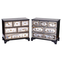 Near Pair of Venetian Églomisé Mirrored Chests with Reverse Paintings