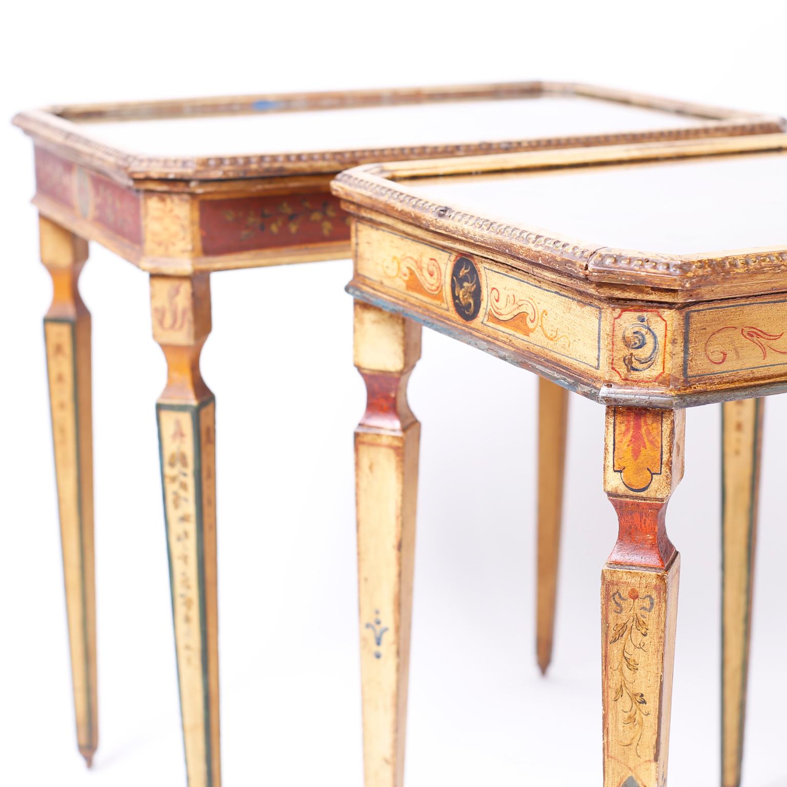 Italian Near Pair of Venetian Painted Neoclassical Style Tables