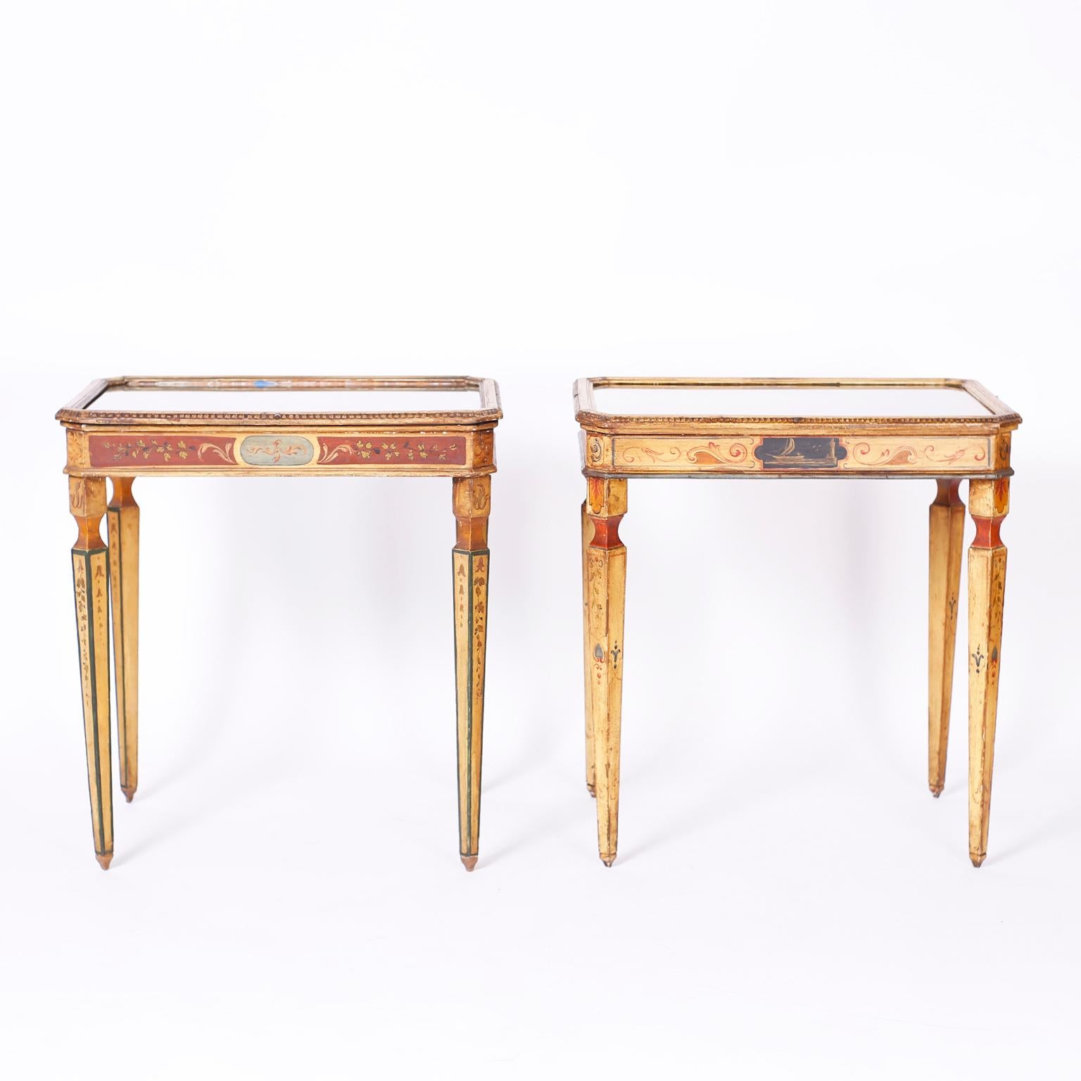 Hand-Painted Near Pair of Venetian Painted Neoclassical Style Tables