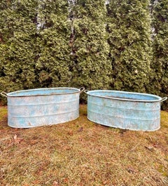 Near-Pair of Very Large German Oval Galvanized Planters #1 with Custom Surface