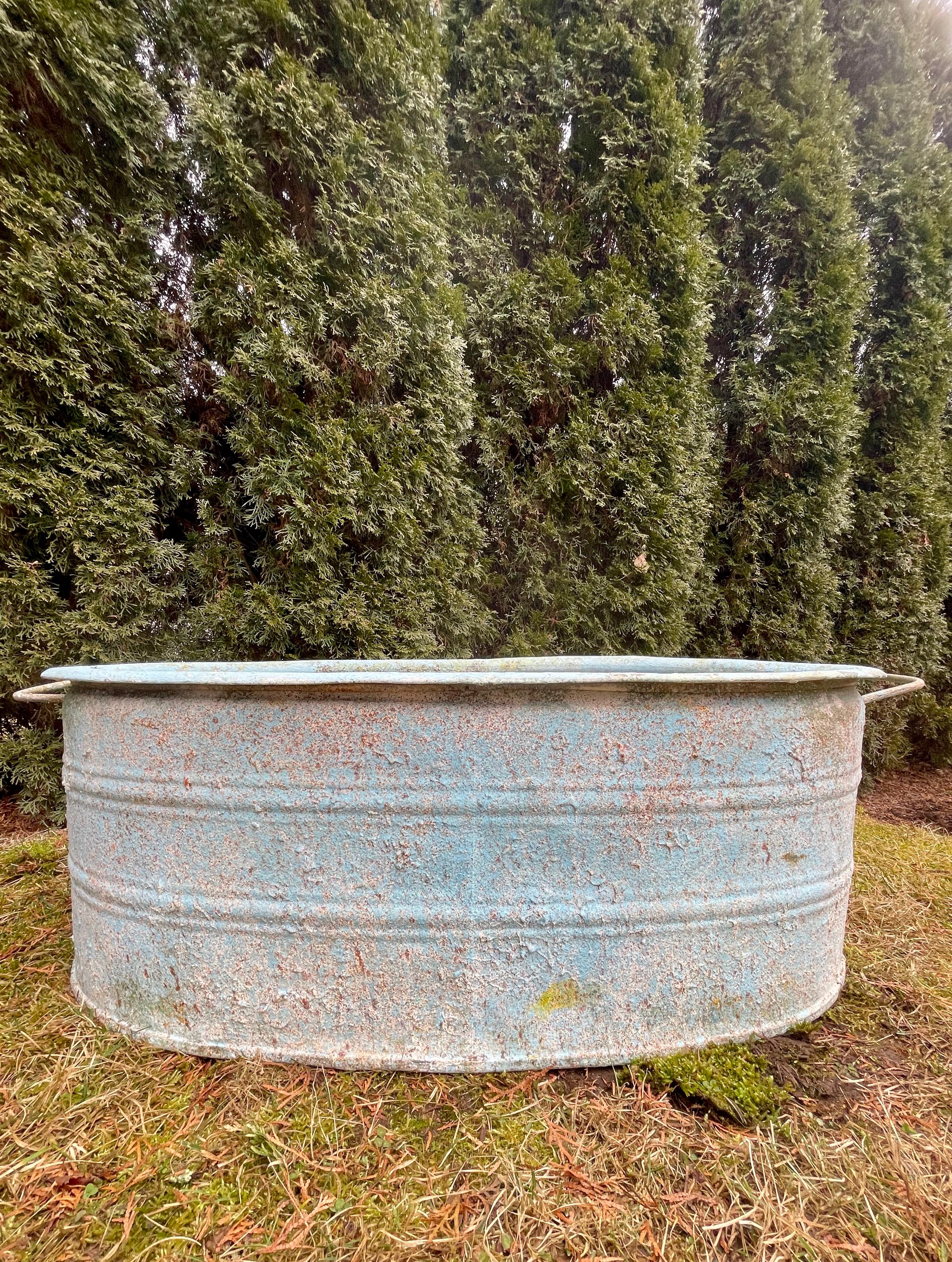 Near-Pair of Very Large German Oval Galvanized Planters #2 with Custom Surface For Sale 4