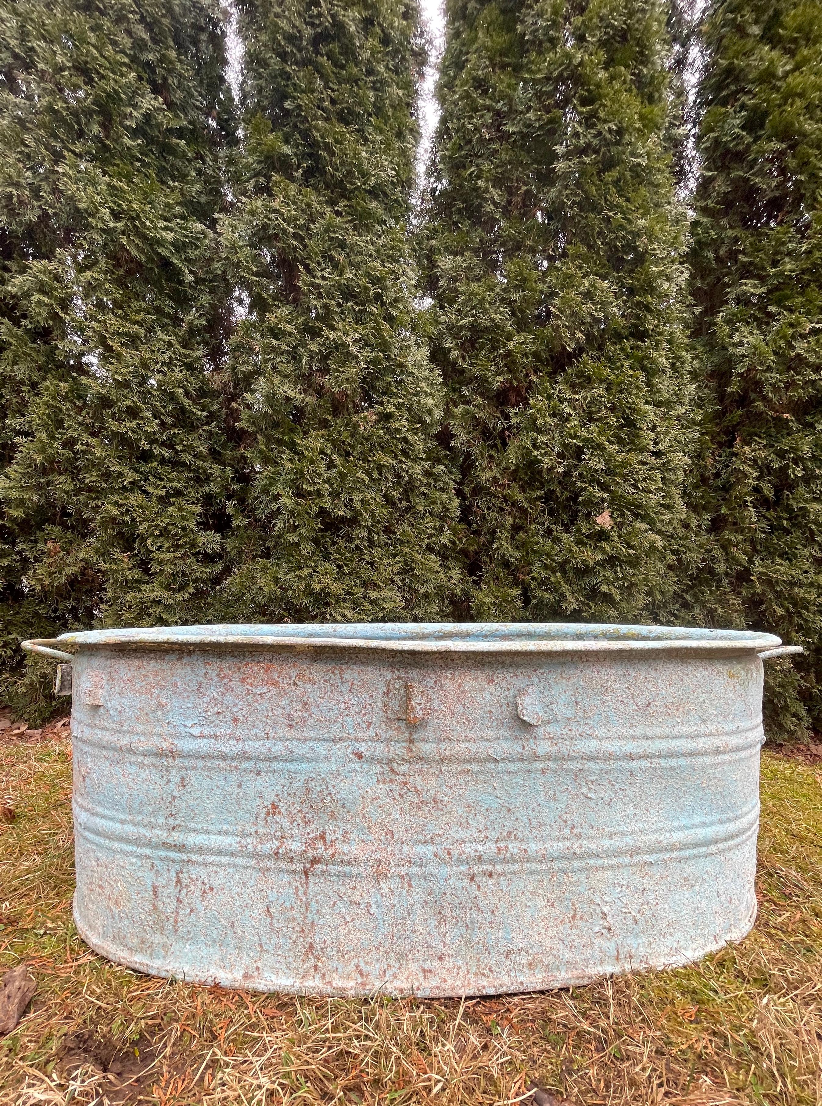 Near-Pair of Very Large German Oval Galvanized Planters #2 with Custom Surface For Sale 6