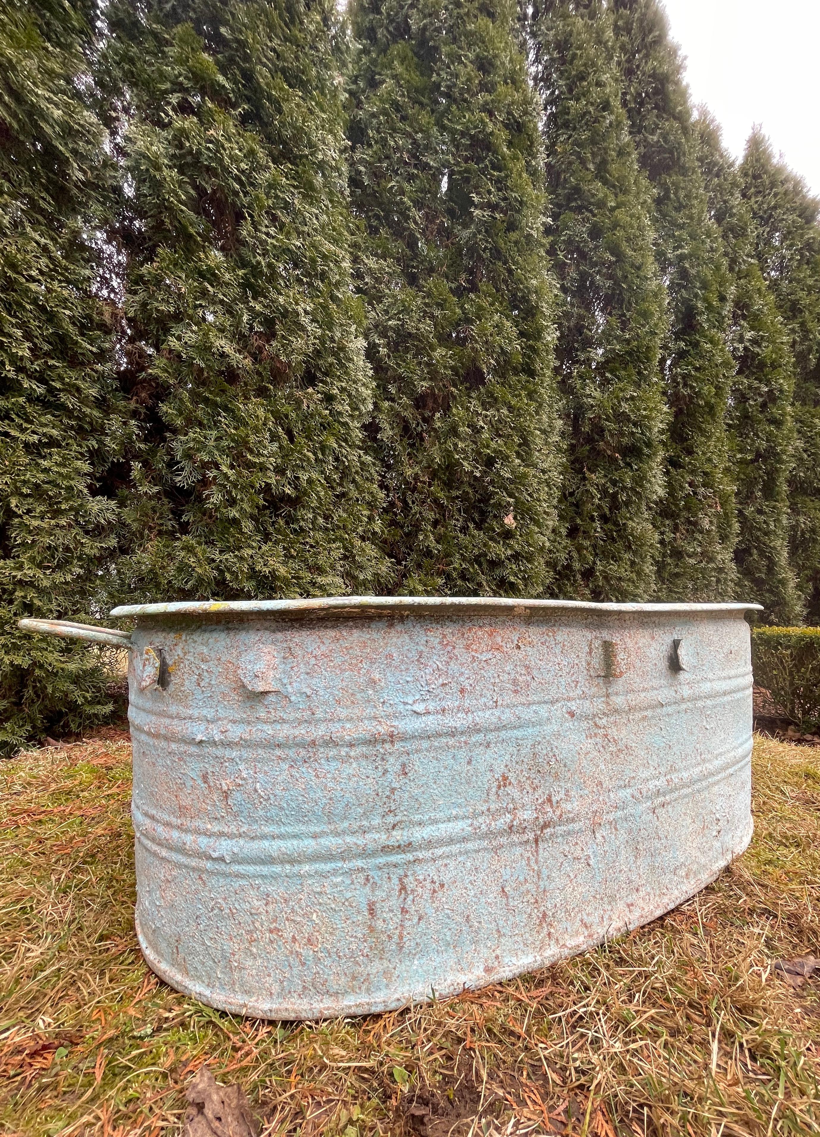 Near-Pair of Very Large German Oval Galvanized Planters #2 with Custom Surface For Sale 7
