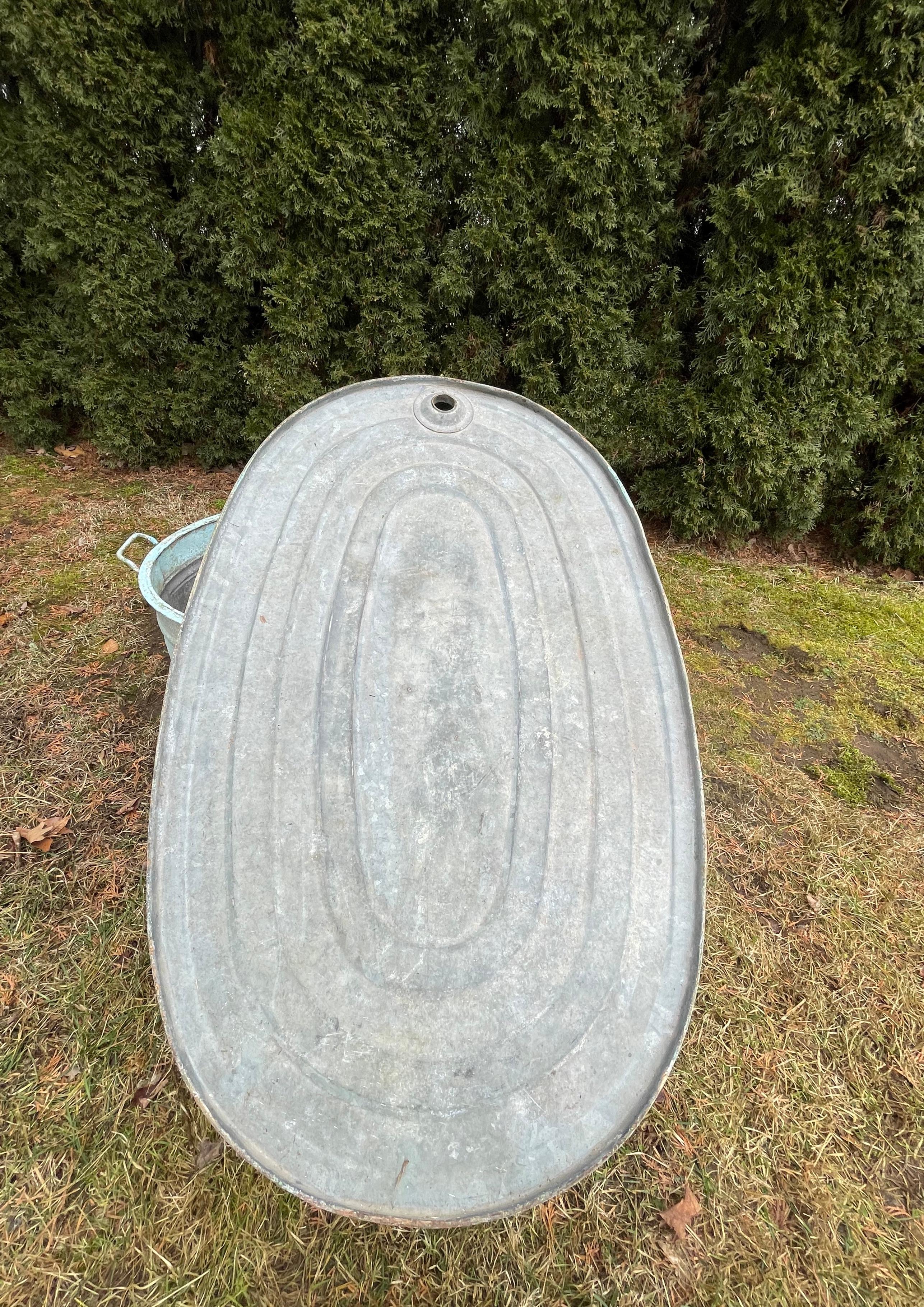 Near-Pair of Very Large German Oval Galvanized Planters #2 with Custom Surface For Sale 9