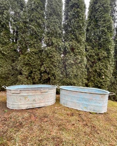Near-Pair of Very Large German Oval Galvanized Planters #2 with Custom Surface