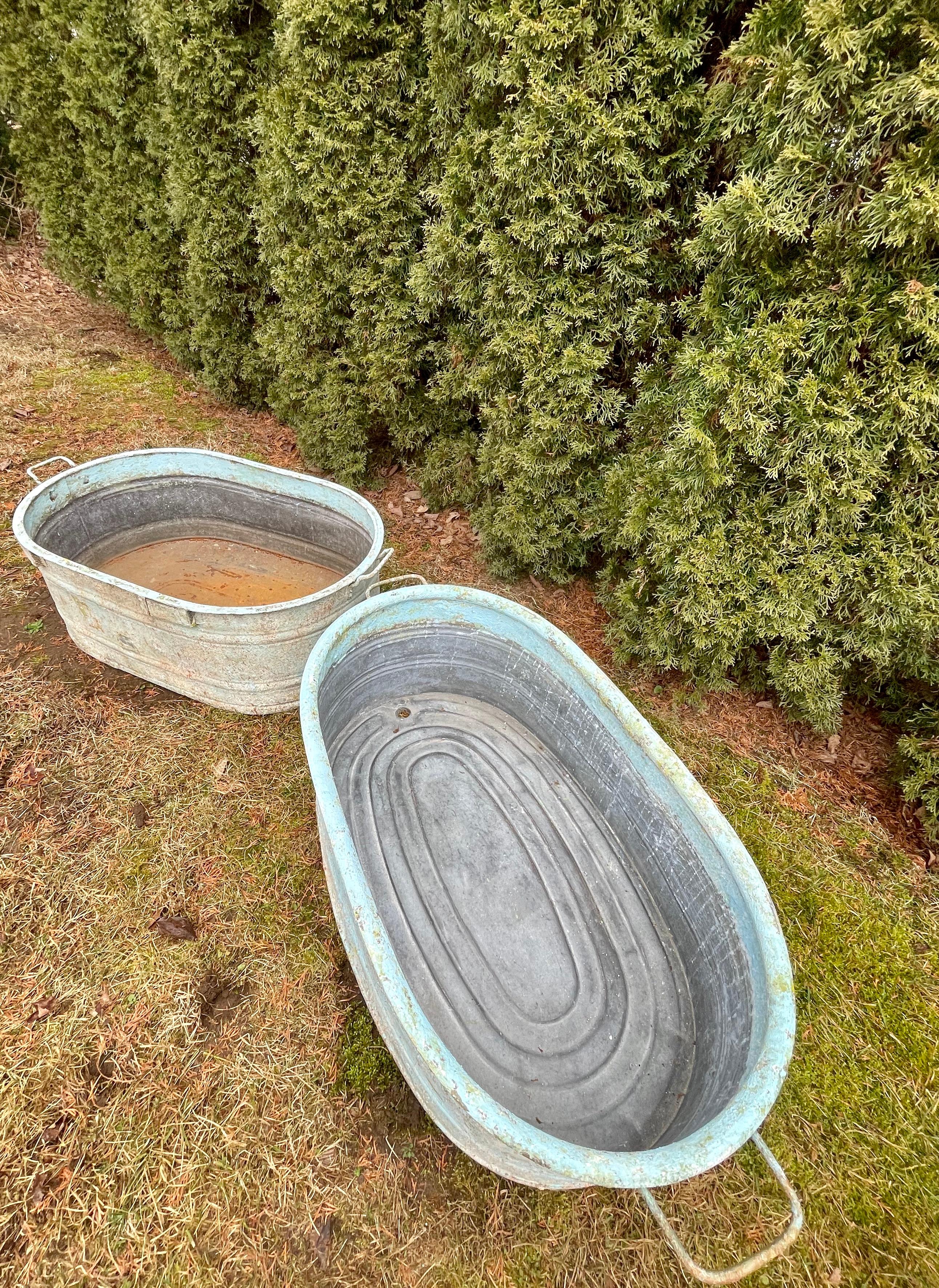20th Century Near-Pair of Very Large German Oval Galvanized Planters #2 with Custom Surface For Sale