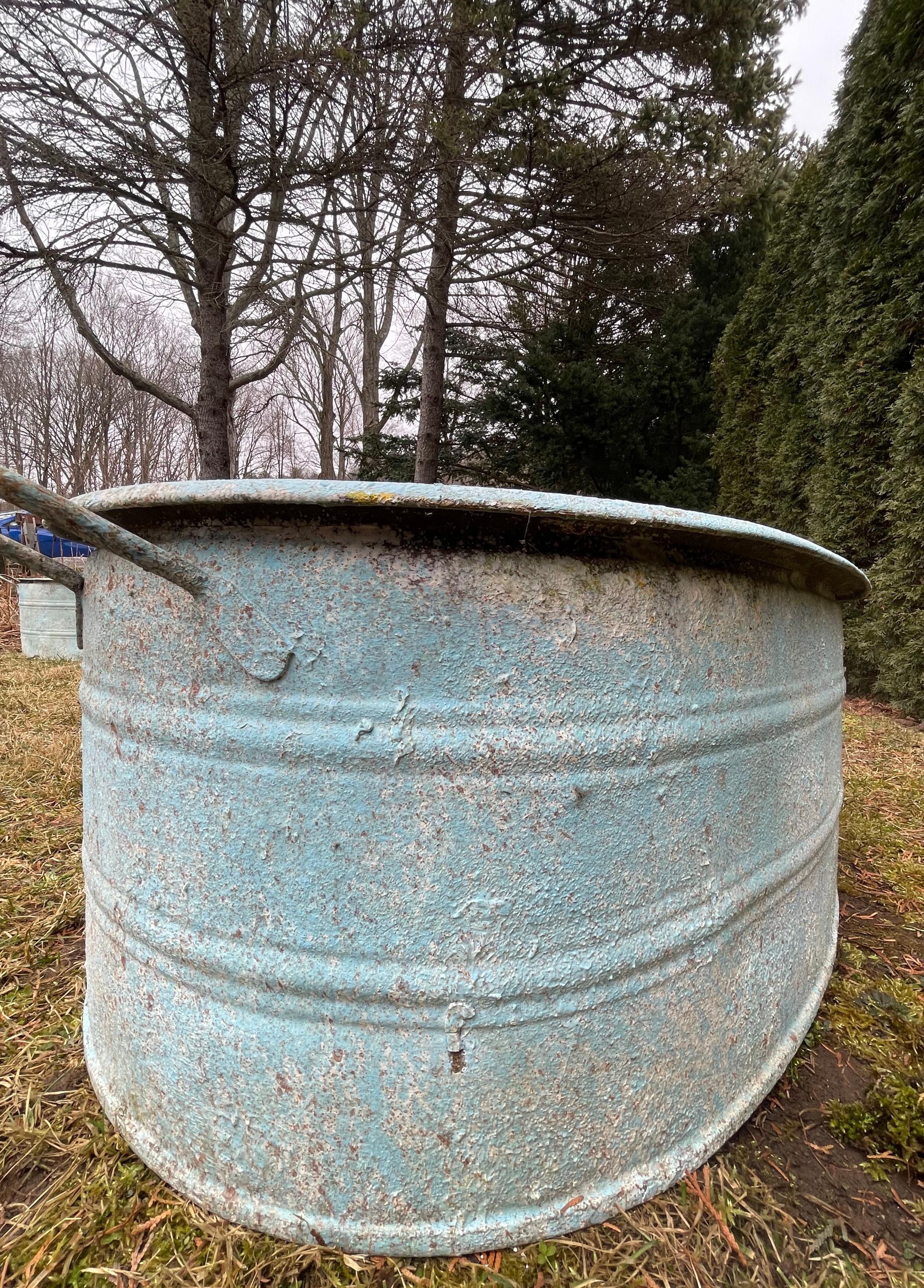 Near-Pair of Very Large German Oval Galvanized Planters #3 with Custom Surface For Sale 2