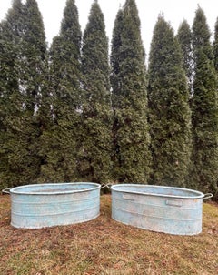 Near-Pair of Very Large German Oval Galvanized Planters #3 with Custom Surface